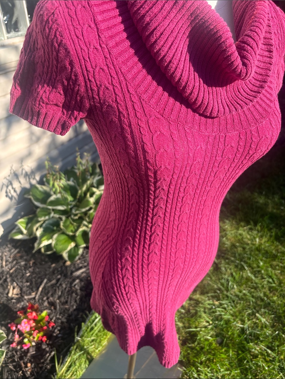 BCBGMaxAzria Hot Pink Cowl-Neck Cable Knit Midi Dress - Picture 4 of 7